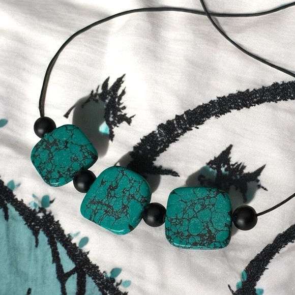 5 For $25💫Santa Fe Turquoise Square  Chunky Stone Pendant Necklace - Picture 4 of 5